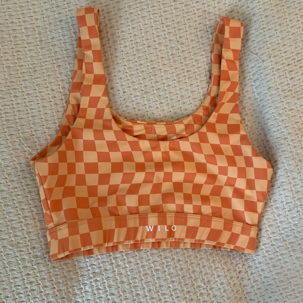 Free People x Wilo Orange Checkered Retro Yoga Sports Bra Crop Tank Top Y2K Groo